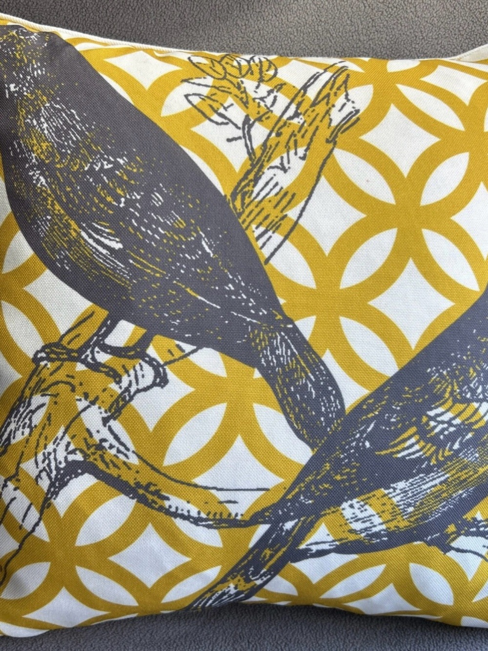 Thro Marlo Lorenz Bird Print Throw Pillow 15"x15" Square Feather-Filled Yellow